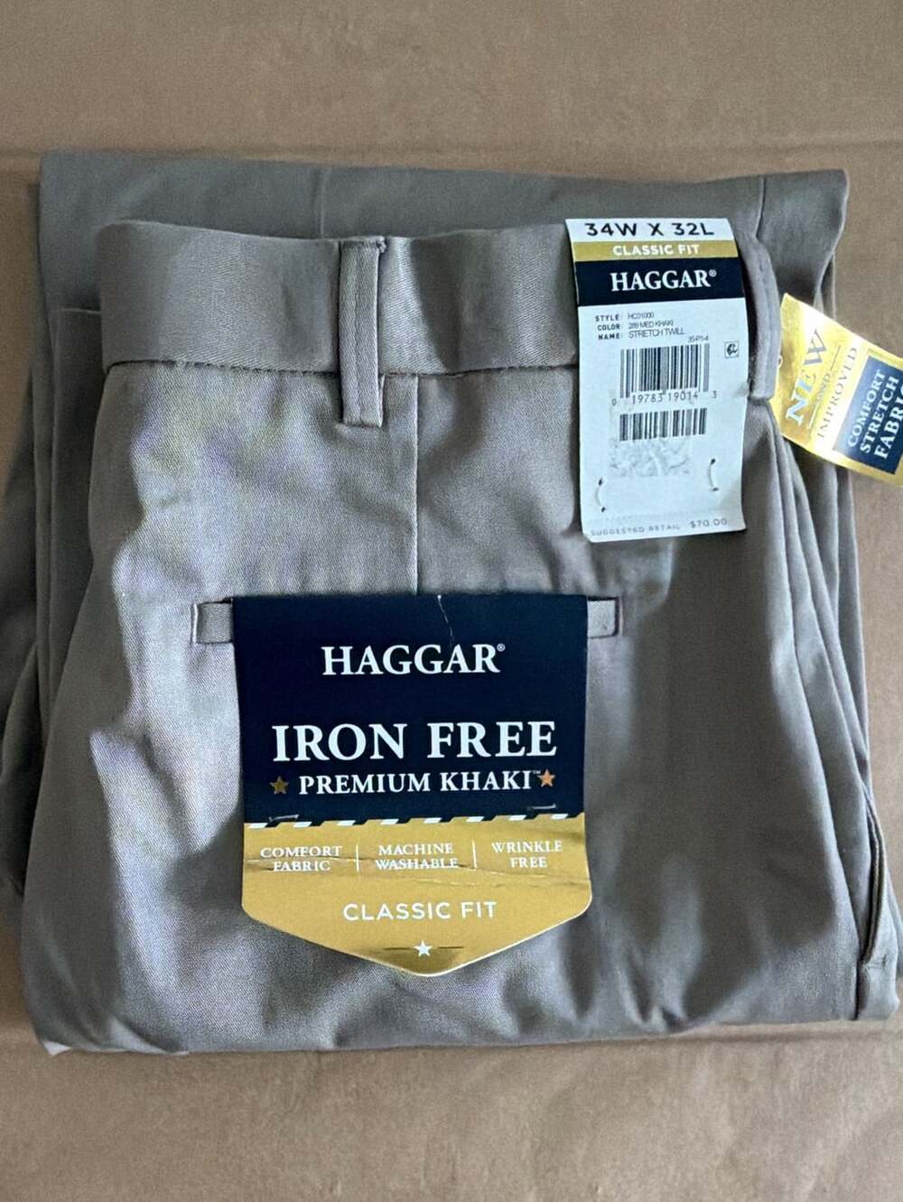 Haggar Iron Free Stretch Twill Pants Size 34W x 32L Khaki